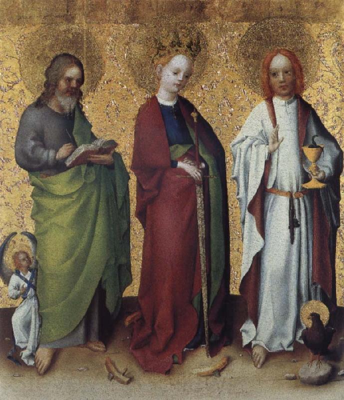 Stefan Lochner Saints Matthew,Catherine of Alexandria and John the Vangelist Spain oil painting art